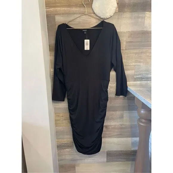 Torrid NWT 2X black shirred bodice jersey dress elbow length sleeves - Picture 2 of 5